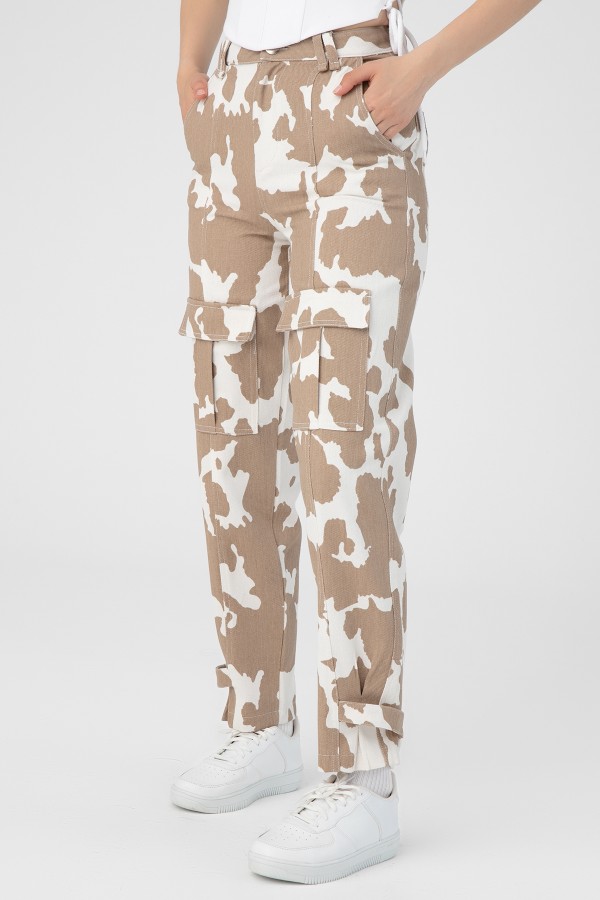 MILA PRINT DENIM TROUSERS MİNK - 2