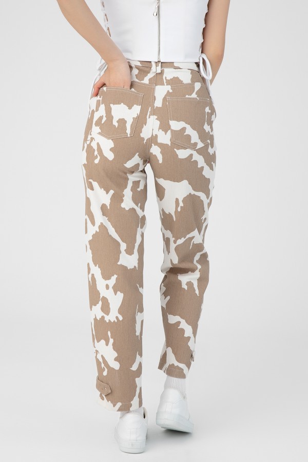 MILA PRINT DENIM TROUSERS MİNK - 3