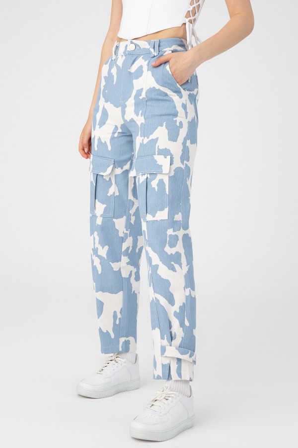 MILA PRINT DENIM TROUSERS WHİTE - 2