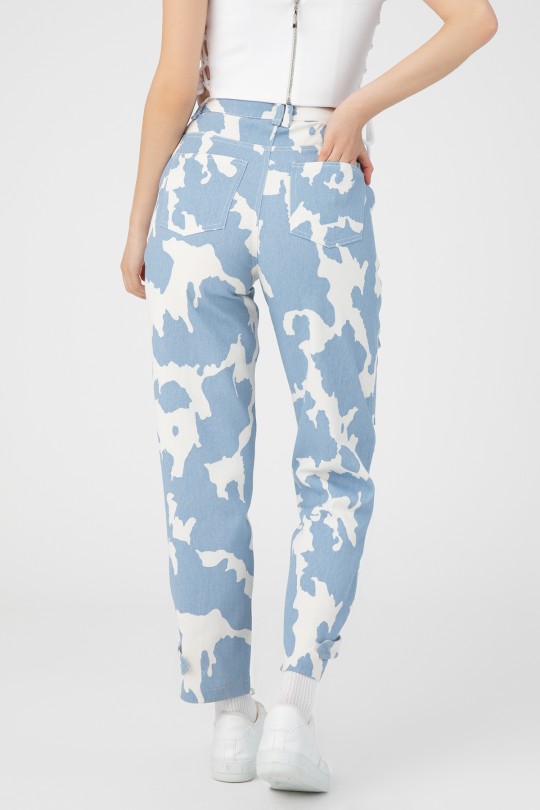 MILA PRINT DENIM TROUSERS WHİTE - 3