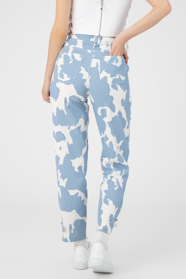 MILA PRINT DENIM TROUSERS WHİTE - 3