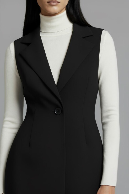 Mini-Westenkleid mit schwarzem Kragen und einem Knopf - 5