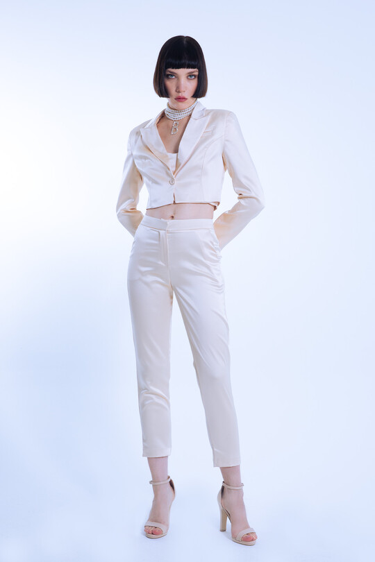 Mink Satin Cigarette Trousers - 2