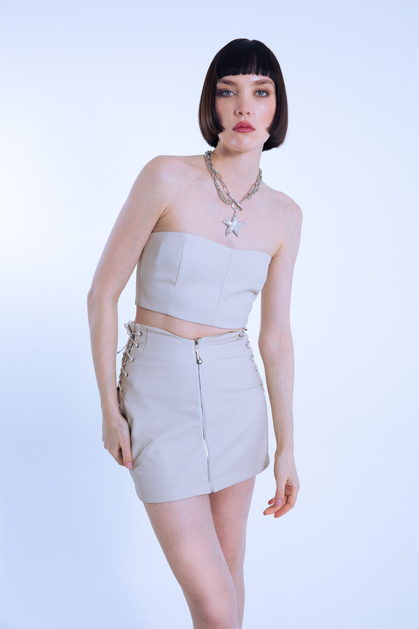 MINK STRAPLESS SHORT LEATHER BUSTIER - 3