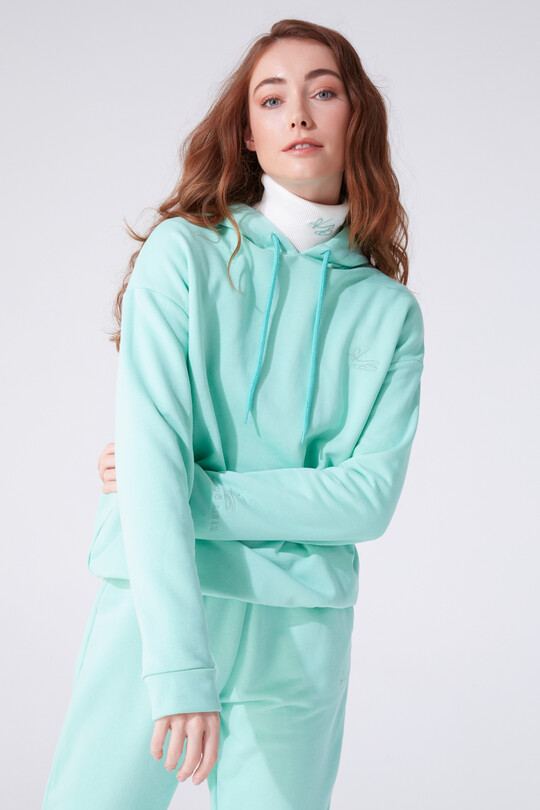 Mintgrünes Kapuzen-Sweatshirt mit weitem Schnitt - 1