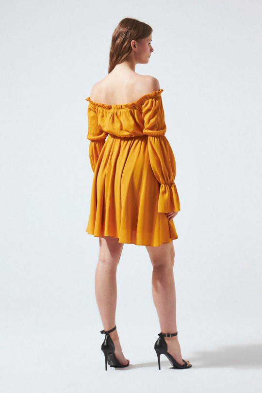 MUSTARD TIE LONG SLEEVE CRINKLE DRESSMUSTARD - 3