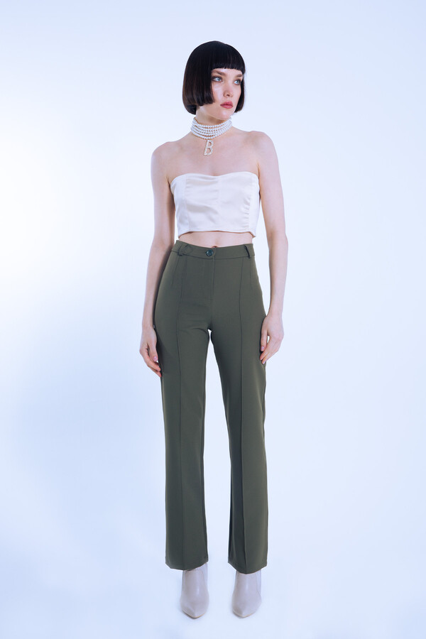 Navy Blue Classic Trousers with Front Stitching - 1