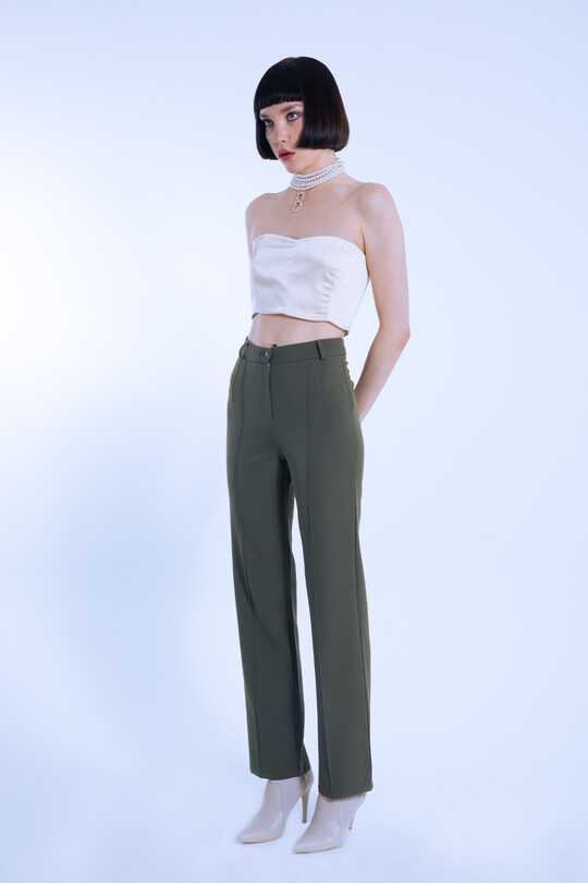 Navy Blue Classic Trousers with Front Stitching - BERFUĞ KIRAN (1)