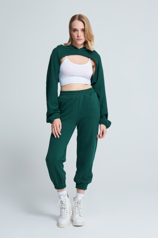  OPEN FRONT CAP SHORT CROP DARK GREEN - BERFUĞ KIRAN