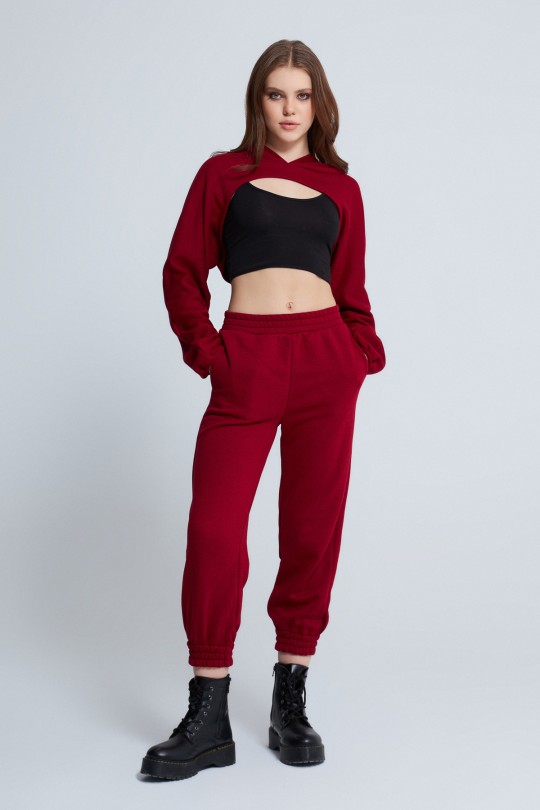 OPEN FRONT CAP SHORT CROP MAROON - BERFUĞ KIRAN