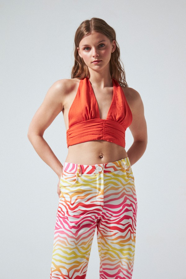 Oranges Leinen-Bustier mit Nackenbindung hinten - 2