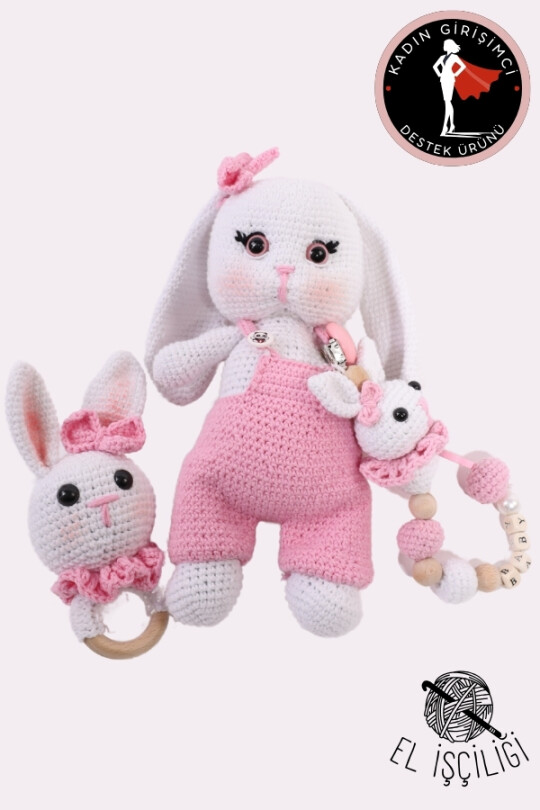 PEMBE TAVŞAN BİLEZİK ÇINGIRAK BEBEK TAKIM - BERFUĞ KIRAN