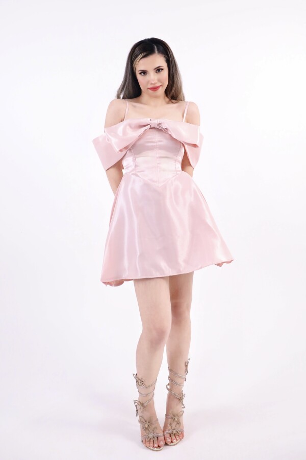PINK BACK-TIED STRAP MINI DRESS - 4