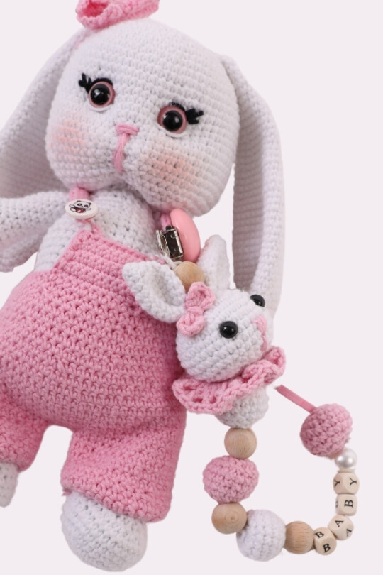 PINK BUNNY RATTLE & WRISTBAND BABY SET - 2