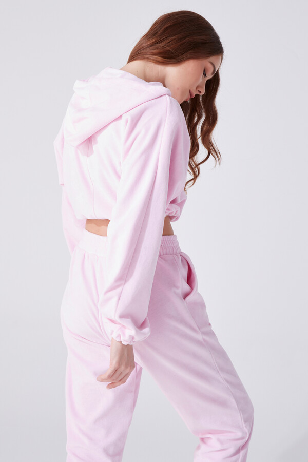 CHEST DETAILED HOODED SWEATSHIRT PİNK - 3