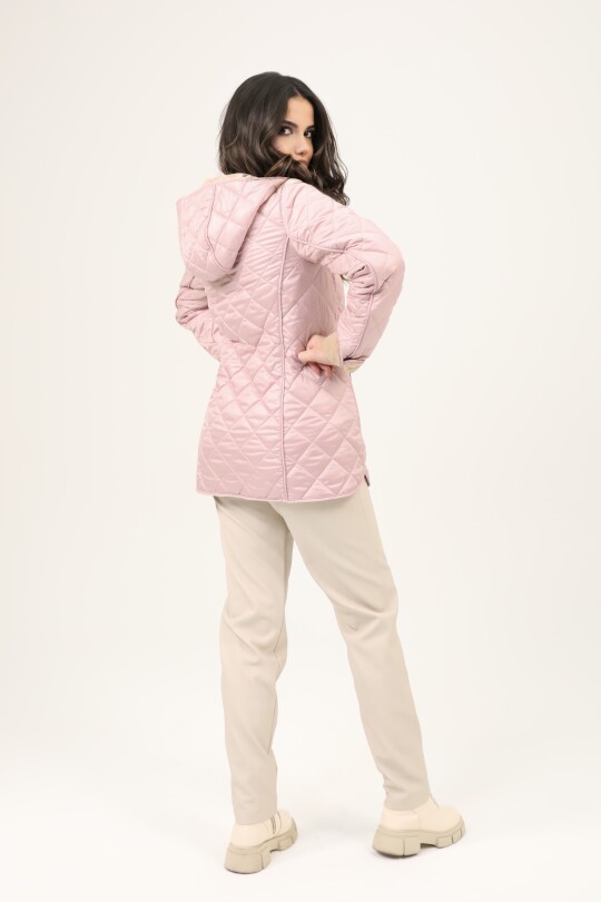 PINK HOODED QUILTED COAT WITH FLEECE LINING - 4