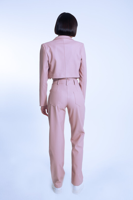 Pink Straight Leg Leather Pants - 5