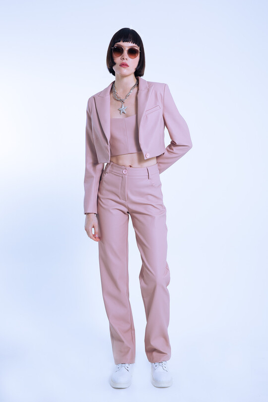 Pink Straight Leg Leather Pants 