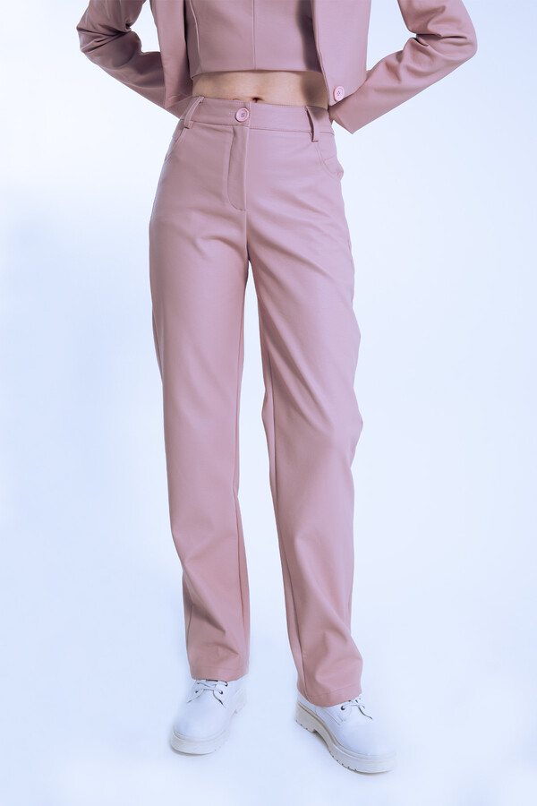 Pink Straight Leg Leather Pants - 3