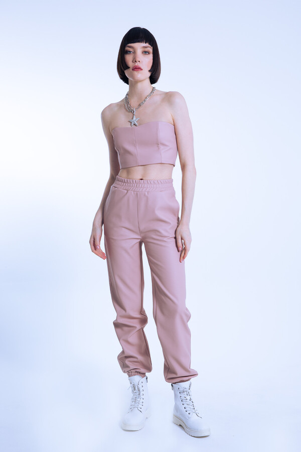 PINK STRAPLESS SHORT LEATHER BUSTIER - 2