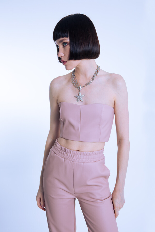 PINK STRAPLESS SHORT LEATHER BUSTIER - 3