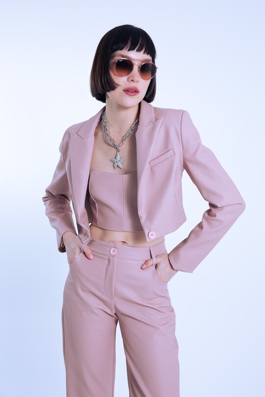 Pink Short Leather Jacket - BERFUĞ KIRAN