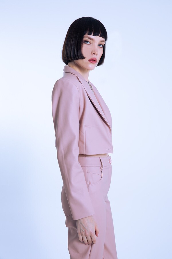 Pink Short Leather Jacket - 3