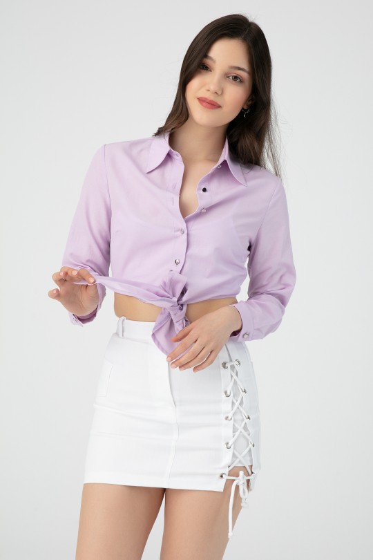 POPLIN SHIRT WITH BINDING HEART LİLAC - 3