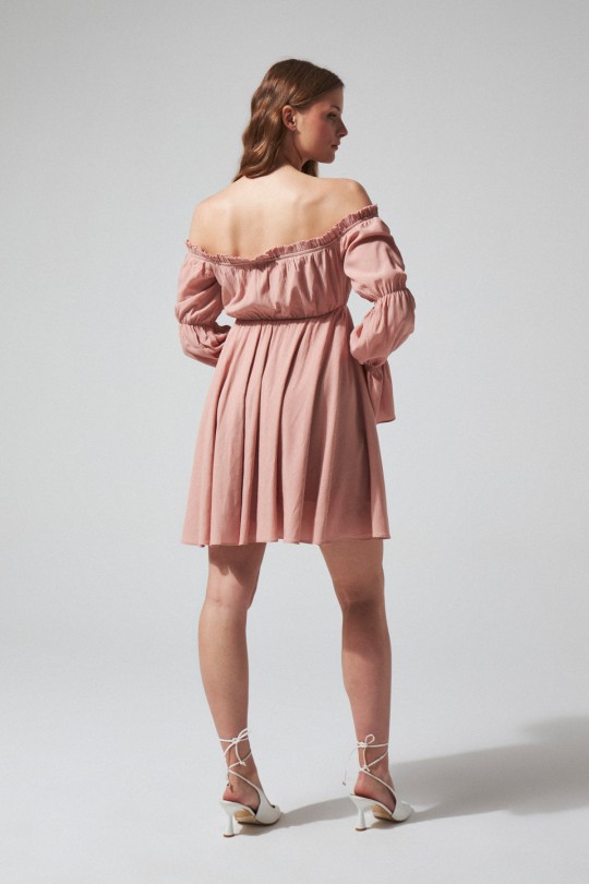 POWDER TIE LONG SLEEVE CRINKLE DRESS - 3