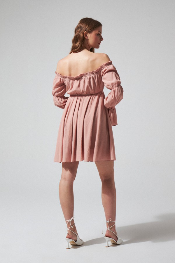 POWDER TIE LONG SLEEVE CRINKLE DRESS - 3