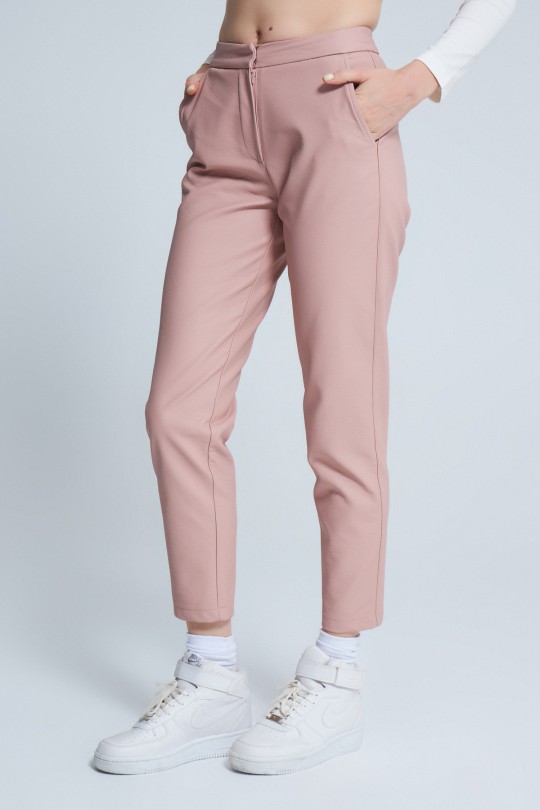 Puderfarbene Leder Cigarette Hose - 2