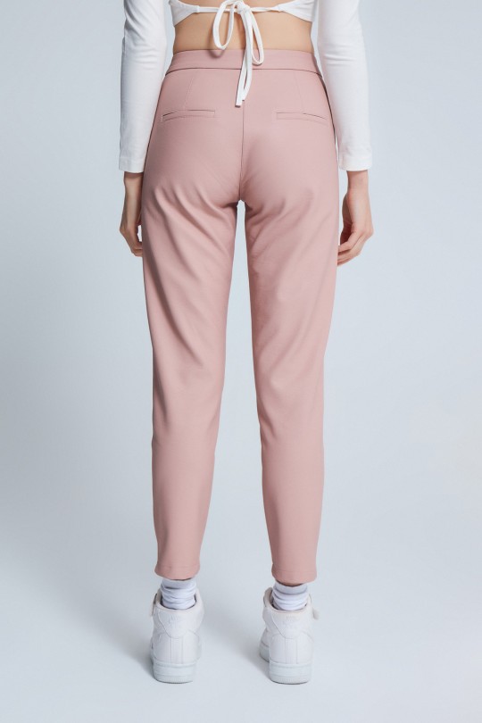 Puderfarbene Leder Cigarette Hose - 3