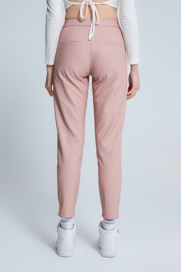 Puderfarbene Leder Cigarette Hose - 3