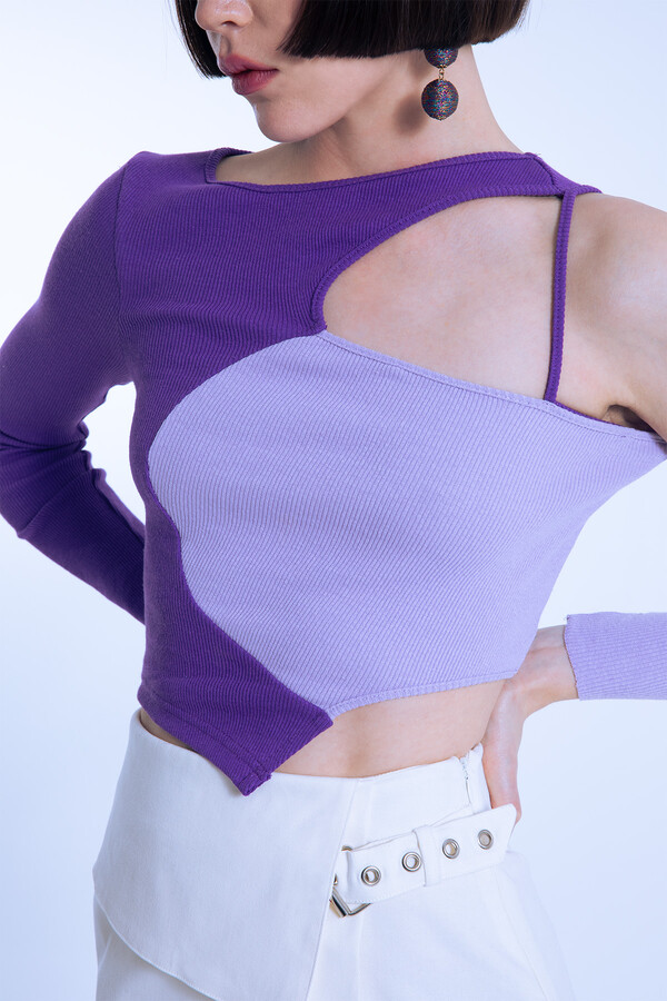 Purple/lilac two-tone asymmetrical corset crop top - 4
