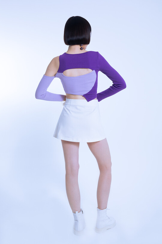 Purple/lilac two-tone asymmetrical corset crop top - 5