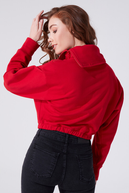 RED ZIP-UP HIGH NECK SWEATSHIRT WITH ELASTICATED WAIST - 3