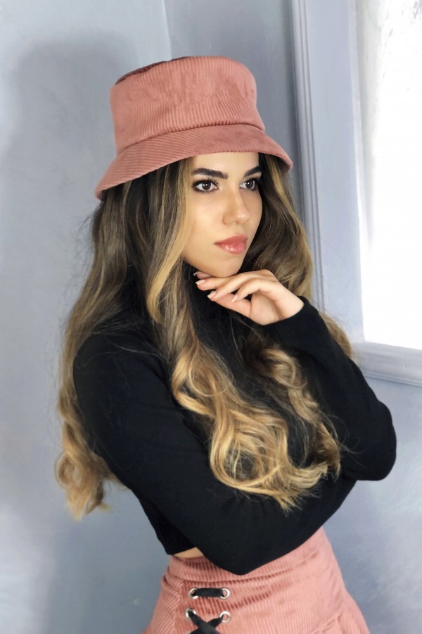 Rosa Samt-Bucket-Hut - 1