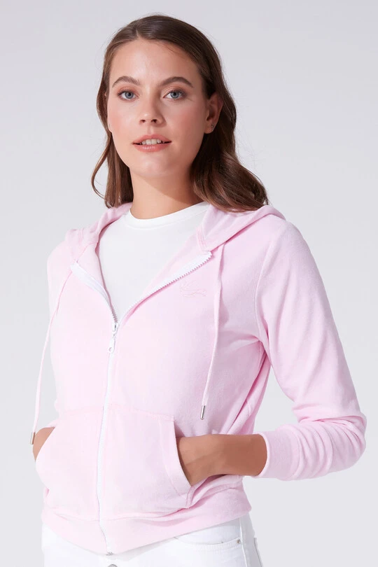 Rosa Samt-Sweatshirt mit Reißverschluss 