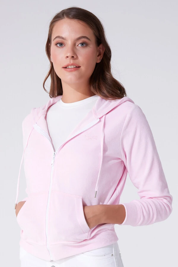 Rosa Samt-Sweatshirt mit Reißverschluss - 1