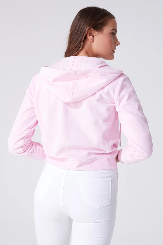 Rosa Samt-Sweatshirt mit Reißverschluss - 3
