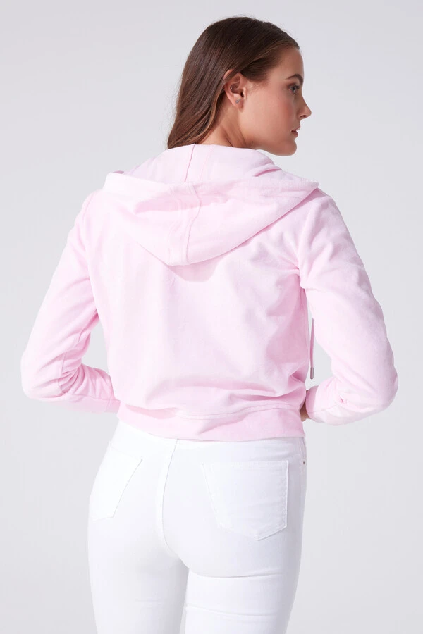 Rosa Samt-Sweatshirt mit Reißverschluss - 3