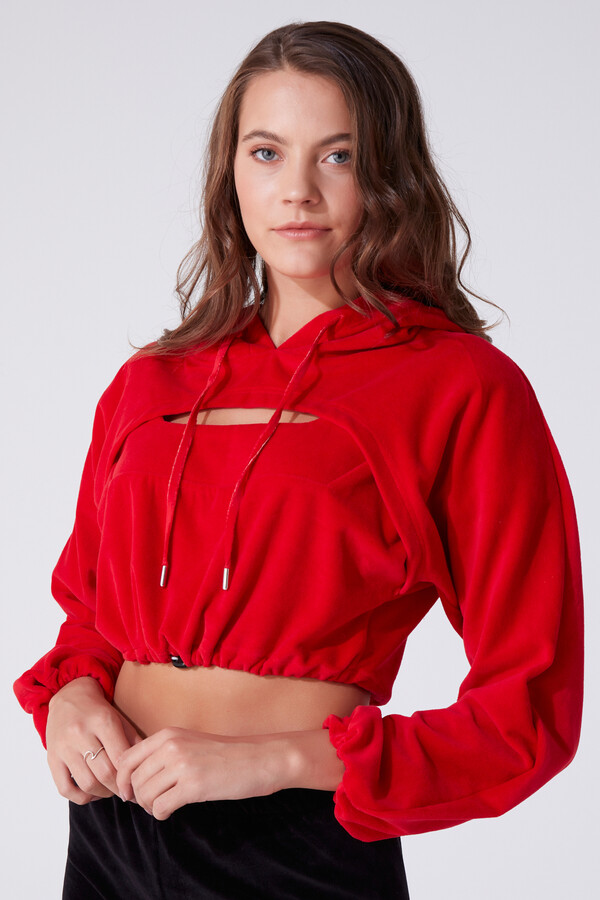 Roter Kapuzen-Sweatshirt mit Brustdetails - 1