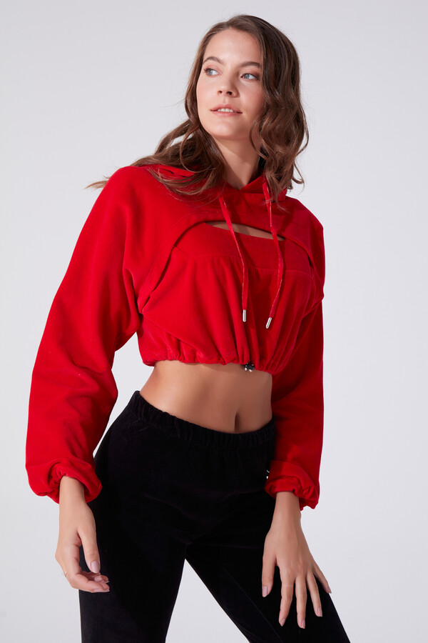 Roter Kapuzen-Sweatshirt mit Brustdetails - 2