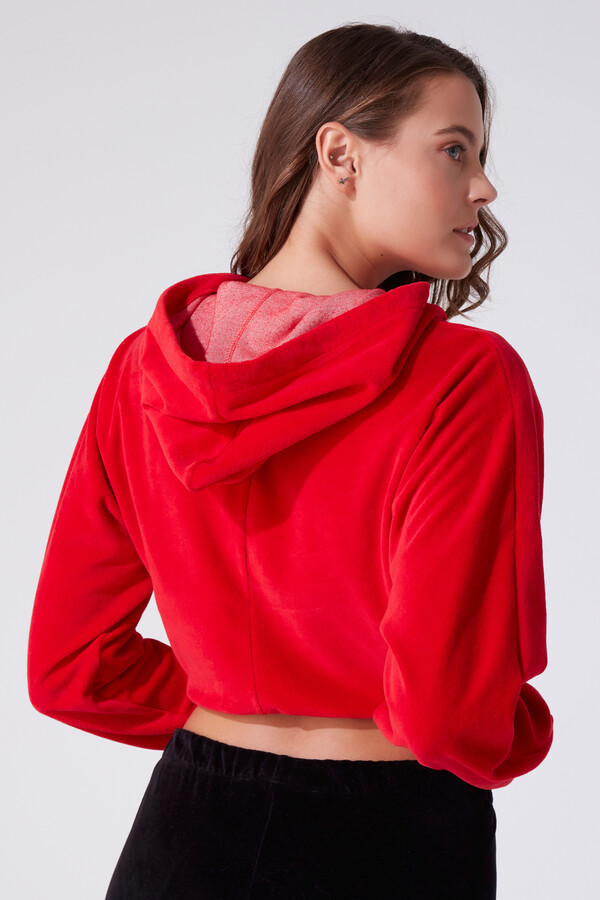 Roter Kapuzen-Sweatshirt mit Brustdetails - 3