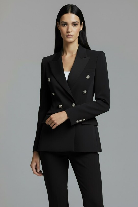 SCHWARZE DOPPELREIHE BLAZERJACKE MIT TAILLE - 3