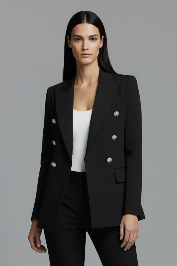 SCHWARZE DOPPELREIHE BLAZERJACKE MIT TAILLE - 5