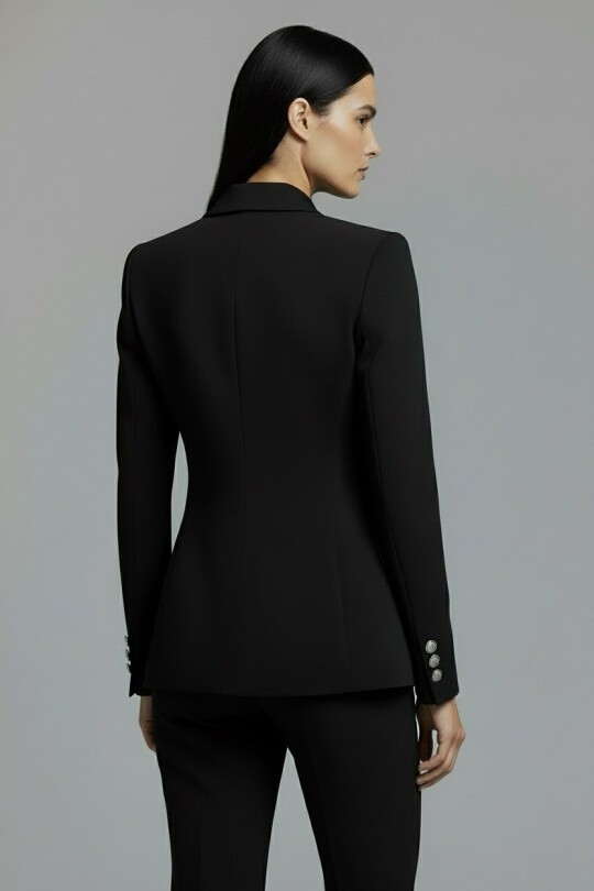 SCHWARZE DOPPELREIHE BLAZERJACKE MIT TAILLE - 6