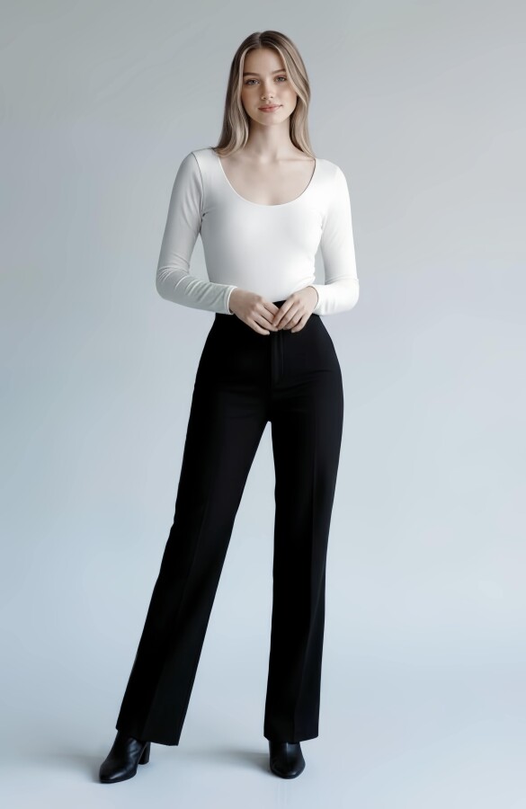 SCHWARZE HOCHGESCHNITTENE HOSE MIT GERADEM BEIN - 3
