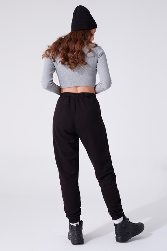 Schwarze Jogginghose mit elastischen Bündchen und hohem Bund - 3