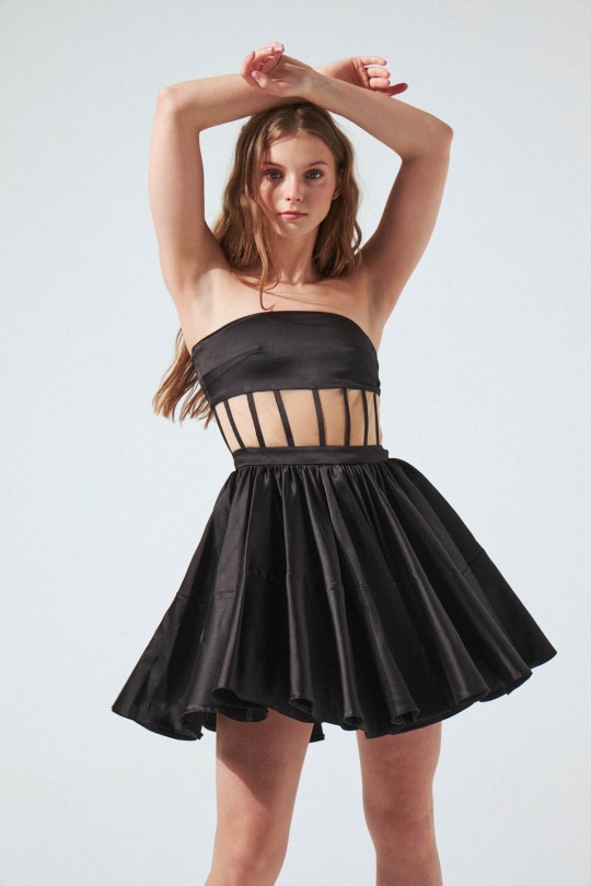 SCHWARZE TAILLE BALENT GESTREIFT BLUMENROCK STAP KURZ ELB - 2